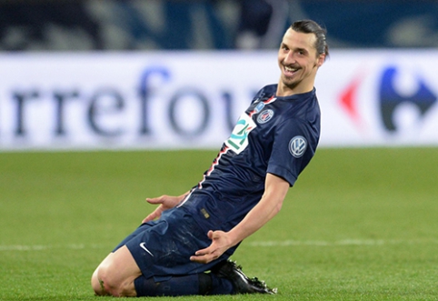 Ibra celebrates his 100th goal after scoring a hat-trick