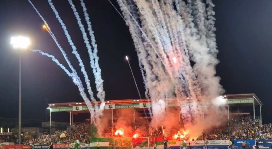 See: Austrian fans at the stadium launched a fireworks display