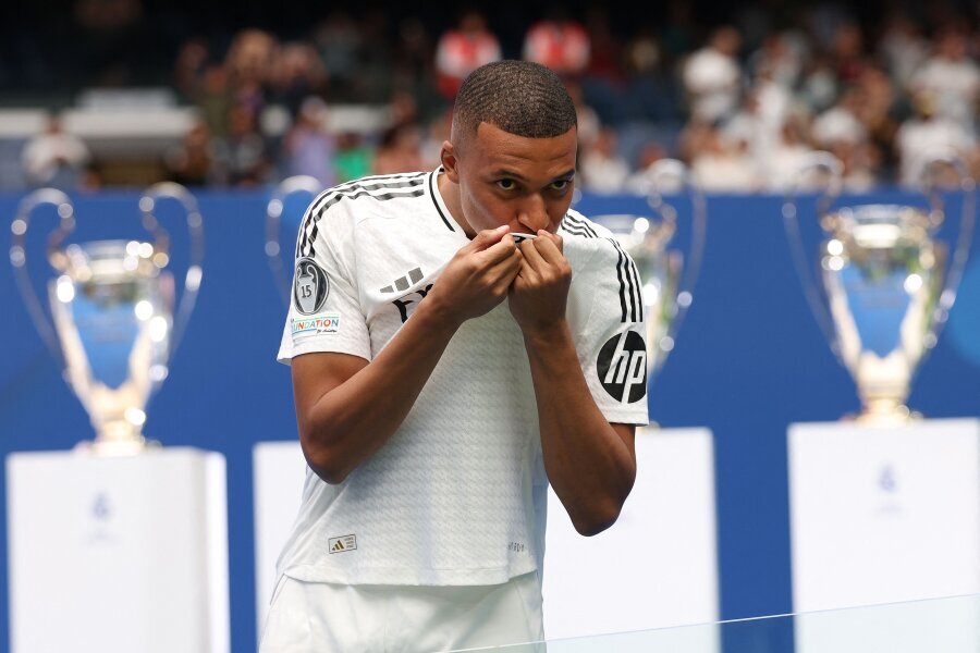 K. Mbappe presented at the Santiago Bernabeu stadium